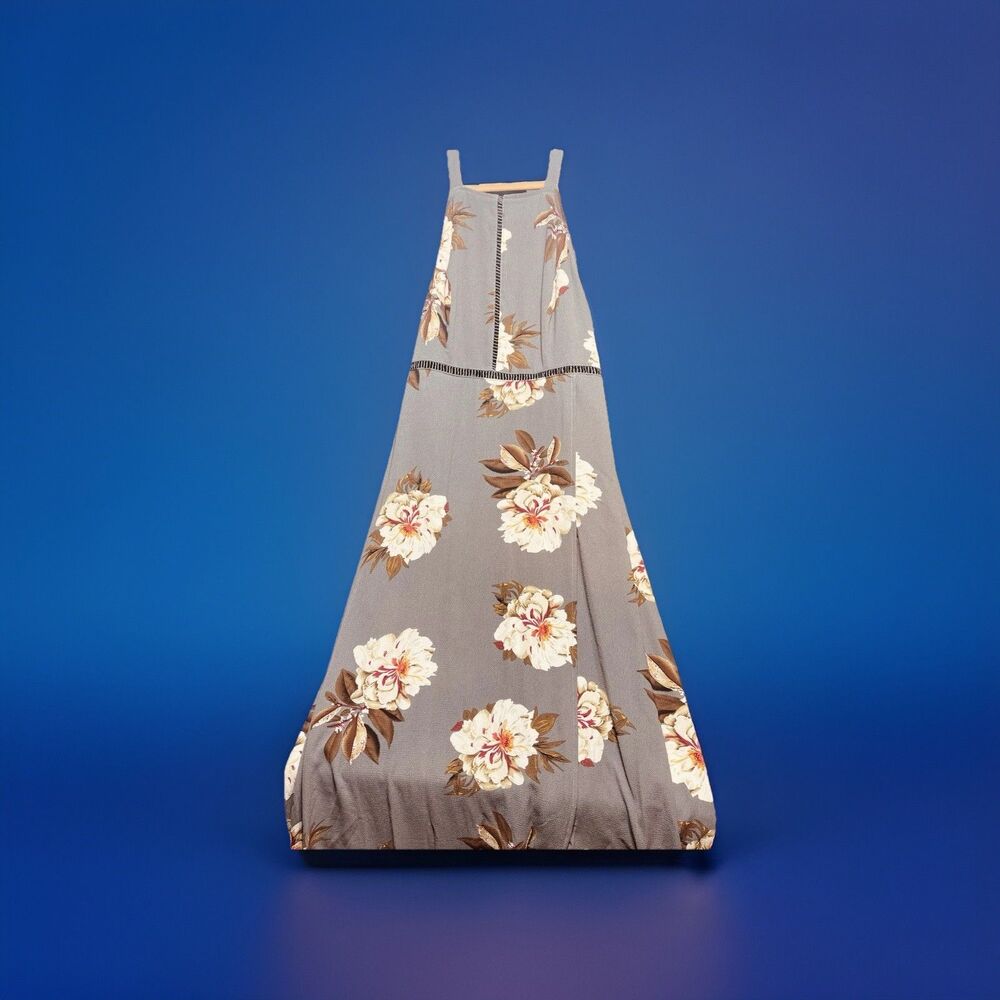 Zesia Long Dress With Low Back Gray Floral Sz L Perfect For Wedding #0248